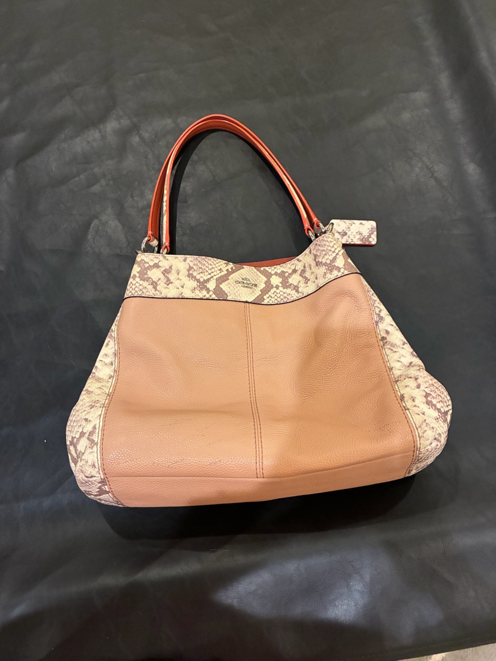 Coach Lexi Pebbled Leather bag neutral pink and snake skin colors